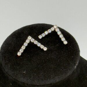 Vintage Rhinestone Chevron Stud Earrings Silver-Tone Metal